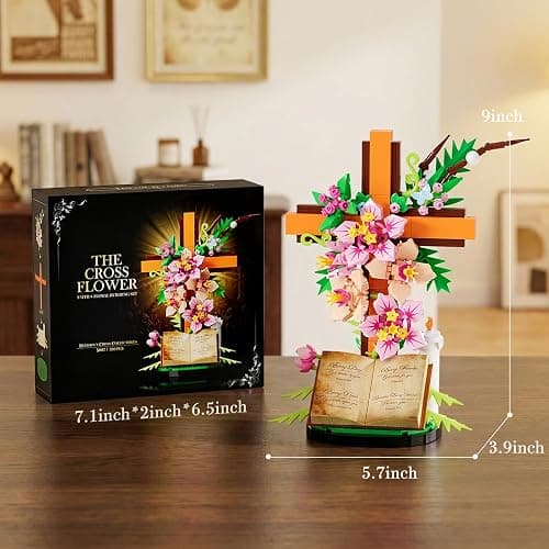 Jesus Cross Flower Building Set, Easter Religious Cross Collectibles, Compatible with Lego Jesus Catholic Building Toys, Easter, Christian, Gifts for Mothers, Women or Adults, Easter Basket Stuffers thumbnail 2
