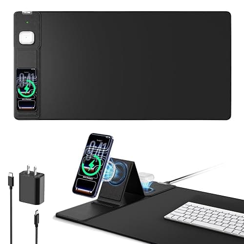 Mouse Pad with Magnetic Wireless Charging & Adjustable Phone Stand, 31.5"x15.8" Extended Desk Mat, Waterproof Ultra-Smooth Keyboard Pad, Non-Slip Base, with 20W PD Adapter, Black - Image 1