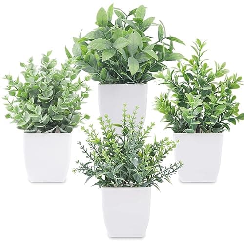 Der Rose 4 Pack Fake Plants Mini Artificial Greenery Potted Plants for Home Decor Indoor Office Table Room Farmhouse - 4-grey