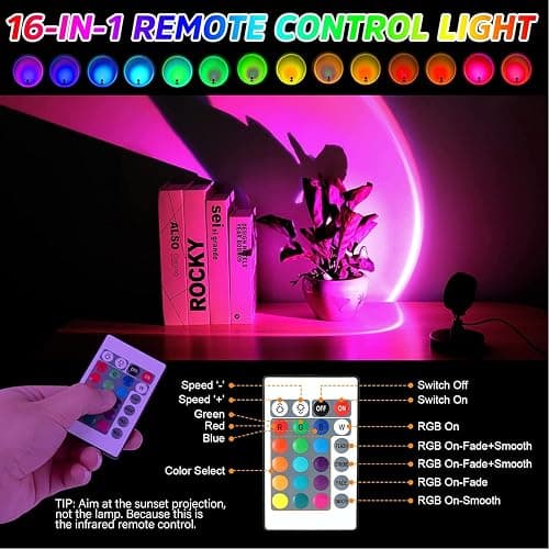 Balkwan Sunset Lamp Projection Rotation Rainbow Projection Lamp Led Romantic Visual Led Light Network Red Light with USB Modern Floor Stand Night Light Living Room Bedroom Décor (Multicoloured) thumbnail 6