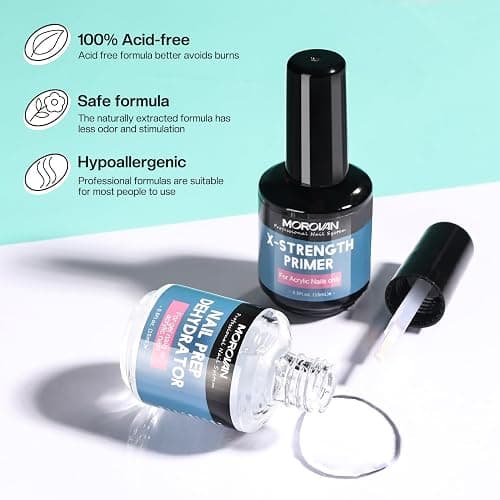 Morovan Nail Prep Dehydrate and Primer X-strength, No Burn Non Acid Nail Primer and Dehydrator for Acrylic Powder Fast Dry 0.5oz thumbnail 5