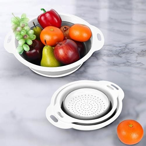 Cluren Collapsible Colander 3-Pack Set Space-Saving Foldable Kitchen Strainer with Non-Slip Base Durable Thickened PP+TPE Collapsible Strainers for Pasta, Vegetables, Fruits (Gray-White) thumbnail 2