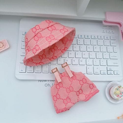 Clothes for Doll (NO Doll), Hat & Overalls Set for 17cm Accessories Suit, Cute Clothes for Dress up Unique Style（Style B - Pink 2-piece Set thumbnail 2