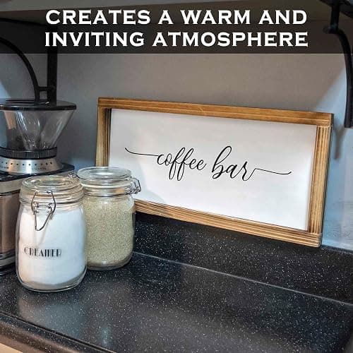Coffee Bar Sign Decor 8x17 Inch, Coffee Sign Decor, Wooden Kitchen Wall Art | Easy Wall Mount Farmhouse Decor, Home Cafe Station Countertop Display, Housewarming Coffee Lover Gift, Breakfast Nook Styling thumbnail 5