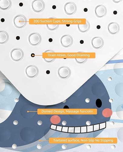 Yolife Non Slip Bathtub Mat, 16x39inch Kids Bath Mat Anti-Slip Cartoon Bathroom Floor Mat Shower Mat with Suction Cups and Drain Holes, Dolphin thumbnail 3