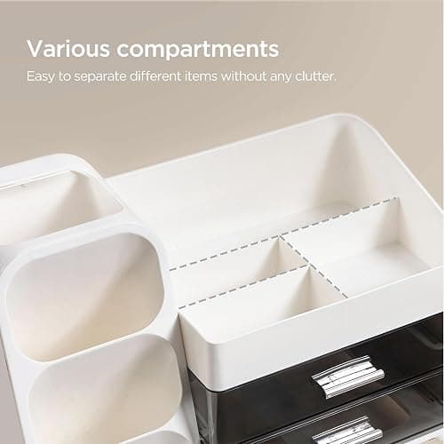 HBlife Makeup Organizer with Brush Holder for Vanity, Large Plastic Bathroom Countertop Organizer Skin Care Storage, Easy to Store Lipsticks, Nail Polishes, Perfumes, Eyeshadow Palettes, White thumbnail 5