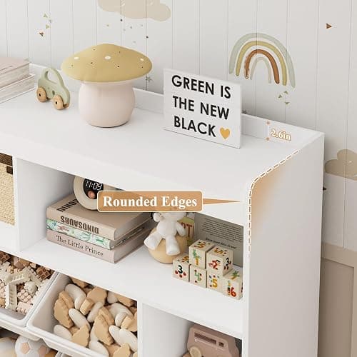 HORSTORS 55" W Toy Storage Organizer with Drawers, Large Kids Toy Storage Box with Removable Bins, Tall Kids Bookshelf and Bookcase for Boys and Girls, Modern Toy Chest for Playroom, Classroom, White thumbnail 6