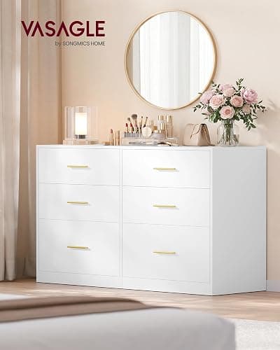 VASAGLE Custos Collection - Dresser for Bedroom, Chest of Drawers for Closet, Modern Style, TV Stand for Living Room, 6 Drawers, 15.8 x 46.9 x 30.7 Inches, Cloud White ULTS416WB01S thumbnail 2