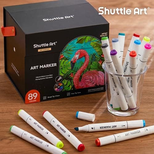 Shuttle Art 89 Colors Alcohol Markers, 88 Colors Dual Tip Art Marker Set Plus 1 Colorless Blender with Marker Case Perfect for Illustration Students Adult Coloring Sketching thumbnail 7