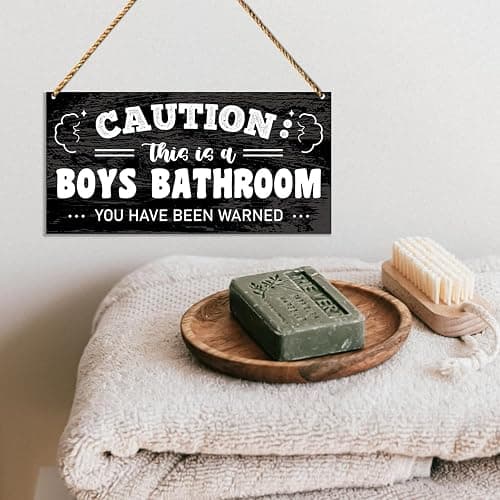 QVUXZ Funny Boy's Bathroom Sign Decor, Wooden Wall Decor | Boys Bathroom Home Door Sign, 11.8"x"5.9", Modern Style, Multiple Colors, Wall Mount, Portrait Orientation, Gifts thumbnail 4