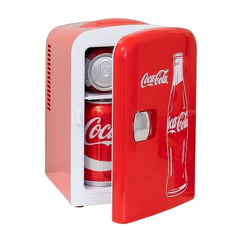 Coca Cola Mini Fridge for Bedroom Skincare Cosmatic Office 4L Small Refrigerator 6 Can Mini Refrigerator Dorm Fridge Portable Cooler 12V DC 110V AC Personal Travel Refrigerator Snacks Drinks Red thumbnail 8