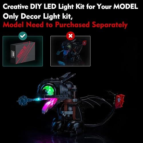 LocoLee Touch Version LED Light Kit Compatible with Lego 10375 How to Train Your Dragon: Toothless (NO Model, Only Light kit), Light Compatible with Lego 10375 -NO LEGO's with Light Kit thumbnail 3