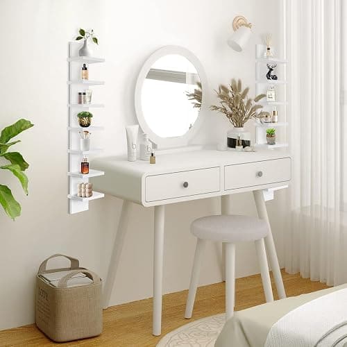 Homaterial 7 Tier Vertical Wall Shelf for Wall Decor & Makeup Vanity - White Narrow Cute Display Storage Shelf for Small Spaces, Decorative Vanity Shelf Room Decor thumbnail 5