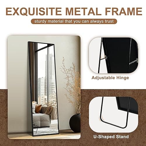 Delma Wall Full Length Mirror,Standing Mirror Full Body,Large Floor for Wall Door Bedroom Bathroom Living Room with Aluminium Frame(with Stand,56x15-Black) thumbnail 5