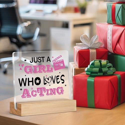 Theater Gifts for Girls Women, Musical Theater Acrylic Plaque Gifts for Theatre Lovers Actor, Just A Girl Who Loves Acting Desk Signs Decor thumbnail 2