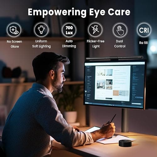 Quntis Wireless Monitor Light bar with Remote & Touch Control, 40cm PC Curved Computer Monitor Lamp Auto Stepless Dimming and Color Temperature, Eye Protect Desktop PC Screen Anti-Blue Light Bar thumbnail 2