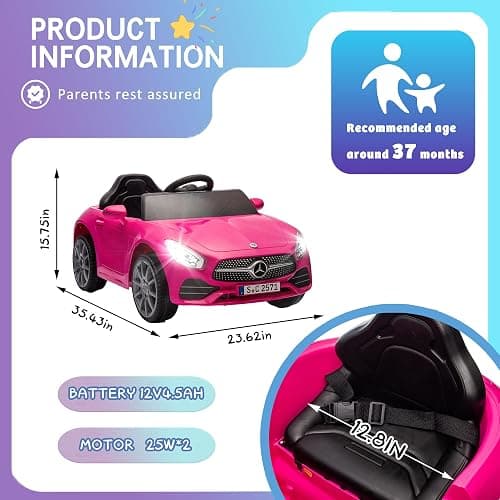 NEWDOOD Licensed Mercedes-Benz CLS 350 12V Kids Ride On Car with 2.4G Remote Control, Battery Powered Electric Car Ride On Vehicle w/Bluetooth, Music, Safety, Lights,Ride on Toys for Toddlers (Pink) thumbnail 2