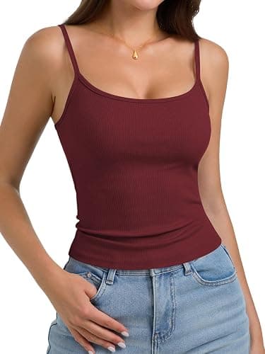 Cuptacc Tank Top Damen Eckiger Ausschnitt Cami Gerippt Spaghetti Tshirt | 46%Baumwolle|Eckiger Ausschnitt|Gerippt|Slim Fit|Verstellbarer Spaghettiträger|Stretch|Basic|Atmungsaktiv|Einfarbig|Women thumbnail 5