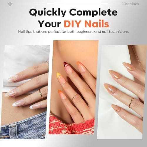 modelones Pro Luxe Instant Nail Apex Tips 15 Sizes, Medium Almond Extension Gel Tips Pre-building & Pre-etched Thicker Strength Acrylic Fake Nails Full Cover 240 Pcs thumbnail 6