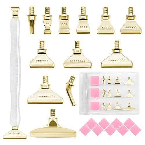 22PCS DIY Diamond Art Pen Painting Tool Set - Metal Threaded Tip Accessories Gem Resin Dotting Pen Supplies Kit (White Pen + 12 Tips + 9 Dotting Clay) - White+12Golden