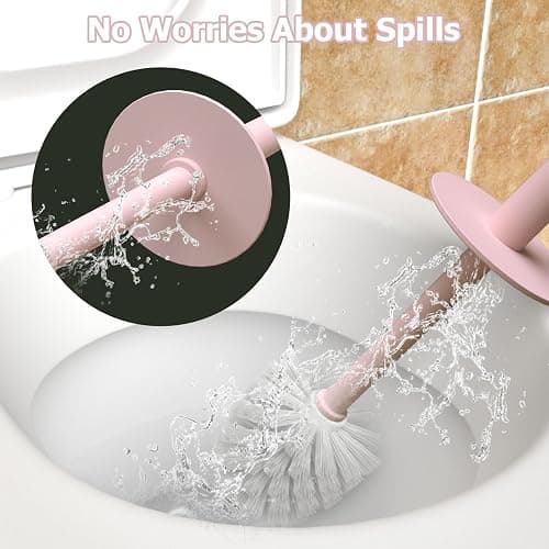 Topsky 2-Pack Closed Toilet Brush Compact Toilet Brush and Holder Plastic Round Barrel Loo Brush with Replacement Toilet Brush Head(Pink) thumbnail 6