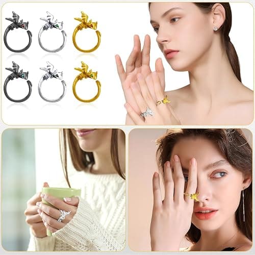 DTOFOOT 6pcs Knitting Dragon Crochet Loop Ring for Fingers Metal Open Yarn Guide Crochet Rings Adjustable Braided Faster Knitting Thimbles Holders Accessories for Crochet Mother Grandma Gifts with Box thumbnail 6