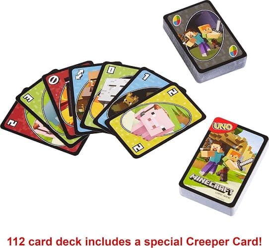Mattel Games UNO Card Game, Gifts for Kids and Family Night, Themed to Minecraft Video Game, Travel Games, Storage Tin Box (Amazon Exclusive) thumbnail 5