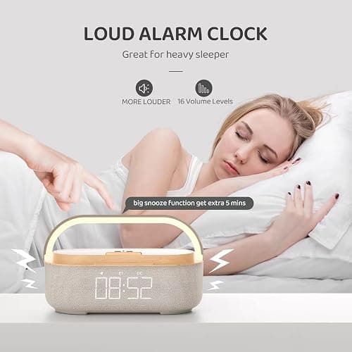 COLSUR Bluetooth Speaker Alarm Clock with Wireless Charger, FM Radio, Adjustable LED Night Light, 6 in 1 Bedroom Portable Speaker 2500mAh, Phone Stand for Bedside, Home, Office, Gift thumbnail 2