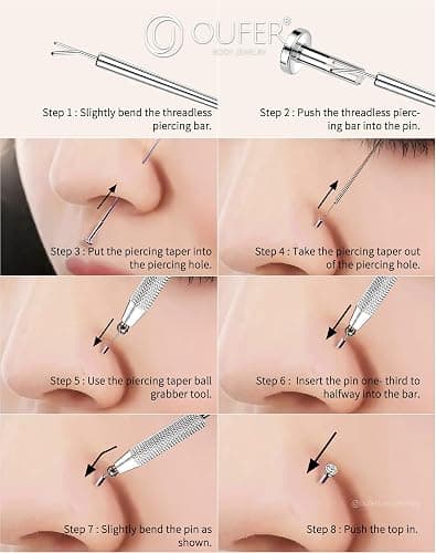 OUFER Piercing Ball Grabber, 16G 18G Flat Back Earrings Piercing Guide needle Tool, Surgical Steel Internally Threaded Push Pin External Thread Assistant Body Piercing Kit for Ear Nose Lip Tool thumbnail 8