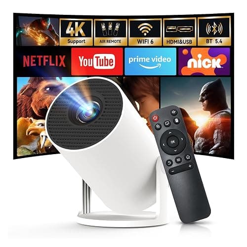 [Built-in Apps & 2025 Upgraded] Mini Projector with Wi-Fi 6 & Bluetooth 5.4, 1080P 4K Support Full HD, Auto Keystone 360° Portable Home Cinema Smart Projector for iOS/Android OptiBarrel 500 - Image 1