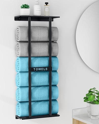 STWWO Towel Racks for Bathroom, Bathroom Towel Storage Wall Mounted 30 inch with Shelf Can Holds 6 Large Towels, Wall Towel Rack for Rolled Towels, Black thumbnail 2
