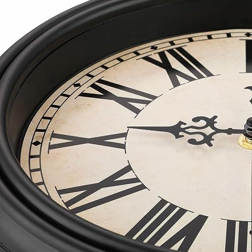 Plumeet Extra Large Retro Wall Clock, 16'' Non Ticking Classic Silent Vintage Wall Clocks Decorative Kitchen Living Room Bedroom, Roman Numerals, Battery Operated, Black thumbnail 4