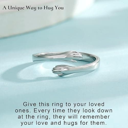 Yesteel S925 Sterling Silver Hug Ring for Women Teen Girls, Adjustable Ring Jewelry Mothers Day Birthday Gifts for Daughters Mom Sister Wife Friends Grandma thumbnail 2