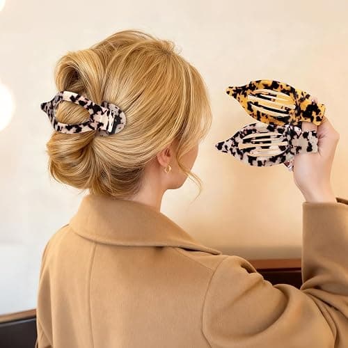 2 Pack French Flat Hair Clips for Women, Celluloid Leopard Print Barrettes, Nonslip Claw Clips, Side Slide Volume Clips for Girls thumbnail 6