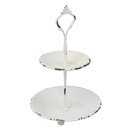 Stonebriar Small 2 Tier Worn White Metal Tray, Rustic Farmhouse Decor, Tiered Jewelry Tray for Vanity or Bathroom, 9.25" thumbnail 4