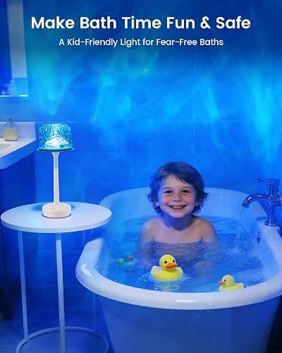 Yoomue Waterproof Shower Lamp with Ocean Wave Projector for Bathroom, Cordless Rechargeable Bath Light with 16 Color Changing,Table Lamp with Soft 360˚Glow for Bathtub, Night Shower & Relaxing Dating thumbnail 8