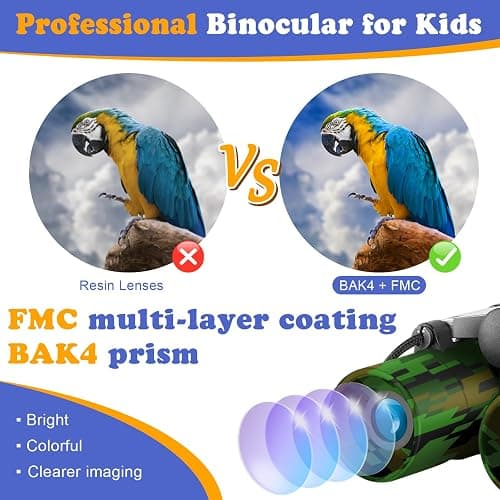 Obuby Real Binoculars for Kids Gifts for 3-12 Years Boys Girls 8x21 High-Resolution Optics Compact Toy Binocular for Bird Watching,Travel, Camping thumbnail 3