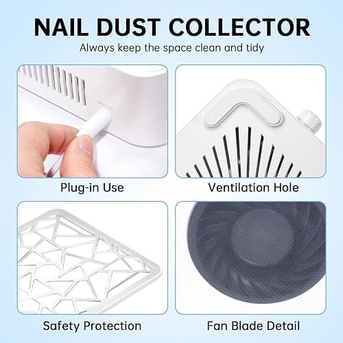 CHRISTINE SHELLY Nail Dust Collector, Powerful Vacuum Fan Vent Dust Collector Extractor Dust Suction Machine for Acrylic Nails Polishing, Nail Salon&Home, White thumbnail 5