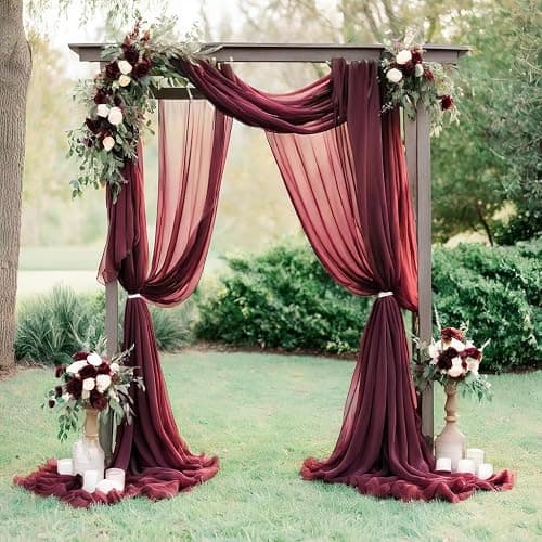 Barcelonetta | Chiffon Fabric | Decoration, Drapery Fabric | Wedding, Gender Reveal, Baby Shower, Birthday | for Arbor, Arch, Canopy, Table and Chair Decoration (Burgundy, 5 Yards) thumbnail 4