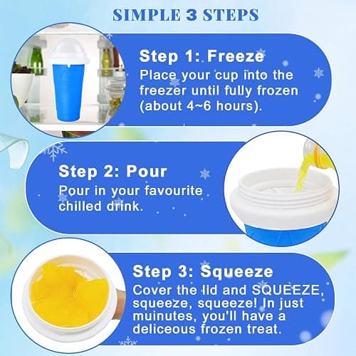 FANS-ONE Slushie Cup, 2 Pack Slushy Maker Cup, DIY Magic Squeeze Cups for Juice Milk Yogurt Ice Cream Make, Frozen Cooling Cup with Lid & Straw Cool Stuff Things for Kids Friends Family (Blue+Pink) thumbnail 4