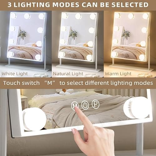 Hansong Vanity Mirror with Lights Lighted Makeup Mirror with 9 LED Bulbs Plug in Light Up Makeup Mirror with Lights 360 Rotation with 10x Magnifying Mirror Tabletop thumbnail 4