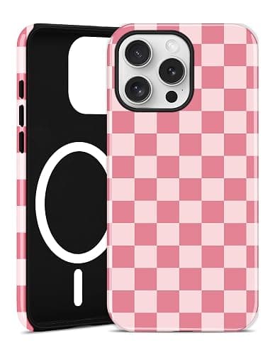 Jusy Magnetic Checkered Phone Case for iPhone 17,Pale Pink | Compatible with MagSafe, Cute Aesthetic Plaid Design, TPU and PC Protective Shockproof Cover - Image 1