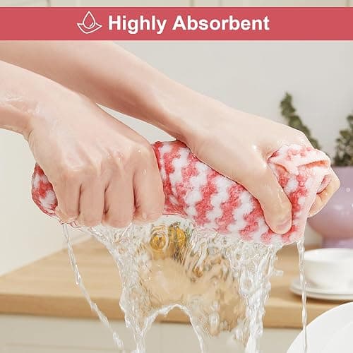 JOYMOOP Microfiber Cleaning Cloths – 18 Pack, 10" x 10", Pink – Reusable, Lint-Free, Super Absorbent Towels for Kitchen, Car, and Household Cleaning thumbnail 4