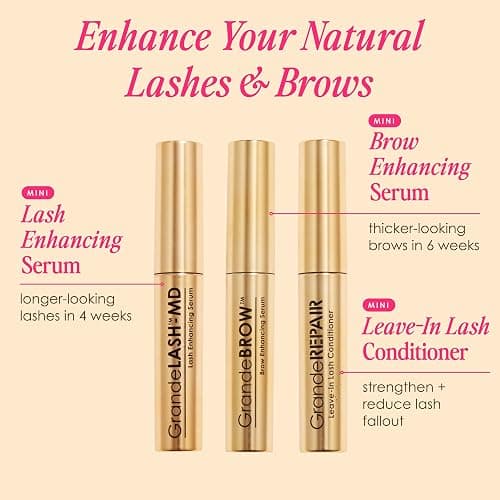 Grande Cosmetics Mini Lash & Brow Lineup Gift Set, 3 Piece Travel Kit | GrandeLASH-MD, GrandeBROW & GrandeREPAIR for longer, thicker-looking eyelashes and fuller, bolder-looking eyebrows thumbnail 3