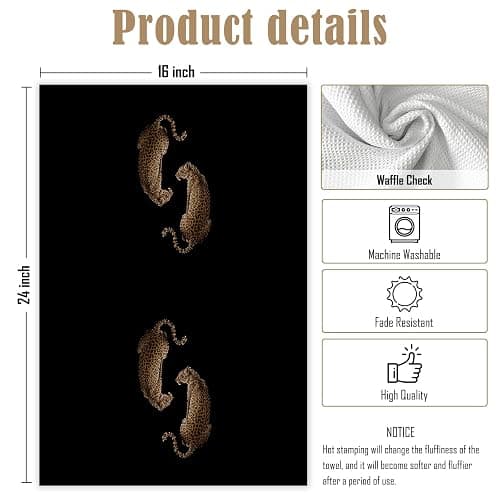 KTYHD Black Cheetah Leopard Kitchen Dish Towels Decor 16x24in Set of 2 | Cheetah Bathroom Decor, Retro Trendy Maximalist Wild Animal Hand Towels for Bathroom, Leopard Print Gifts for Women thumbnail 3