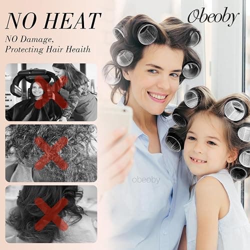4 Sizes Self-Grip Hair Rollers Set - 50 Pcs Jumbo Curlers for Long, Short Hair and Bangs (25mm, 36mm, 48mm, 60mm) With Clips, Black thumbnail 5