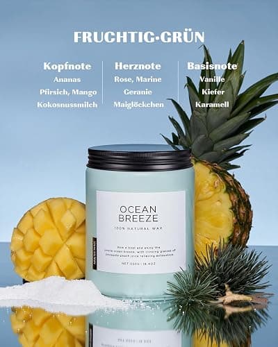 M&SENSE Duftkerzen Meeresbrise,550g 110 Stunden Brenndauer DuftKerze im Glas 2 Docht mit Deckel, Ananas & Mango natürliche Sojakerzen für Zuhause, Aromatherapie Geschenkkerze für Frauen/Männer thumbnail 2