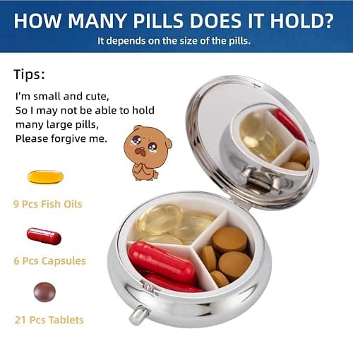 EveryBling Medicine Organizer Box Pocket Pharmacy Bling Travel Pill Case Box for Purse Mini Pill Holder Organizer Small Pill Container for Vitamin(Silver) thumbnail 2