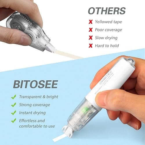 BITOSEE Refillable Retractable Quick Dry White Correction Tape,Mini Small Aesthetic Cute Correction Tape, with Easy to Use Kawaii Pen Shaped Applicator,for School Office Supplies thumbnail 5