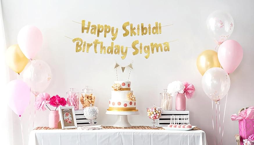 Pre-Strung Happy Skibidi Birthday Sigma Gold Glitter Banner - Funny Birthday Decorations for Teen Boys and Girls - Party Supplies, Wall Decorations and Celebration Gifts thumbnail 2